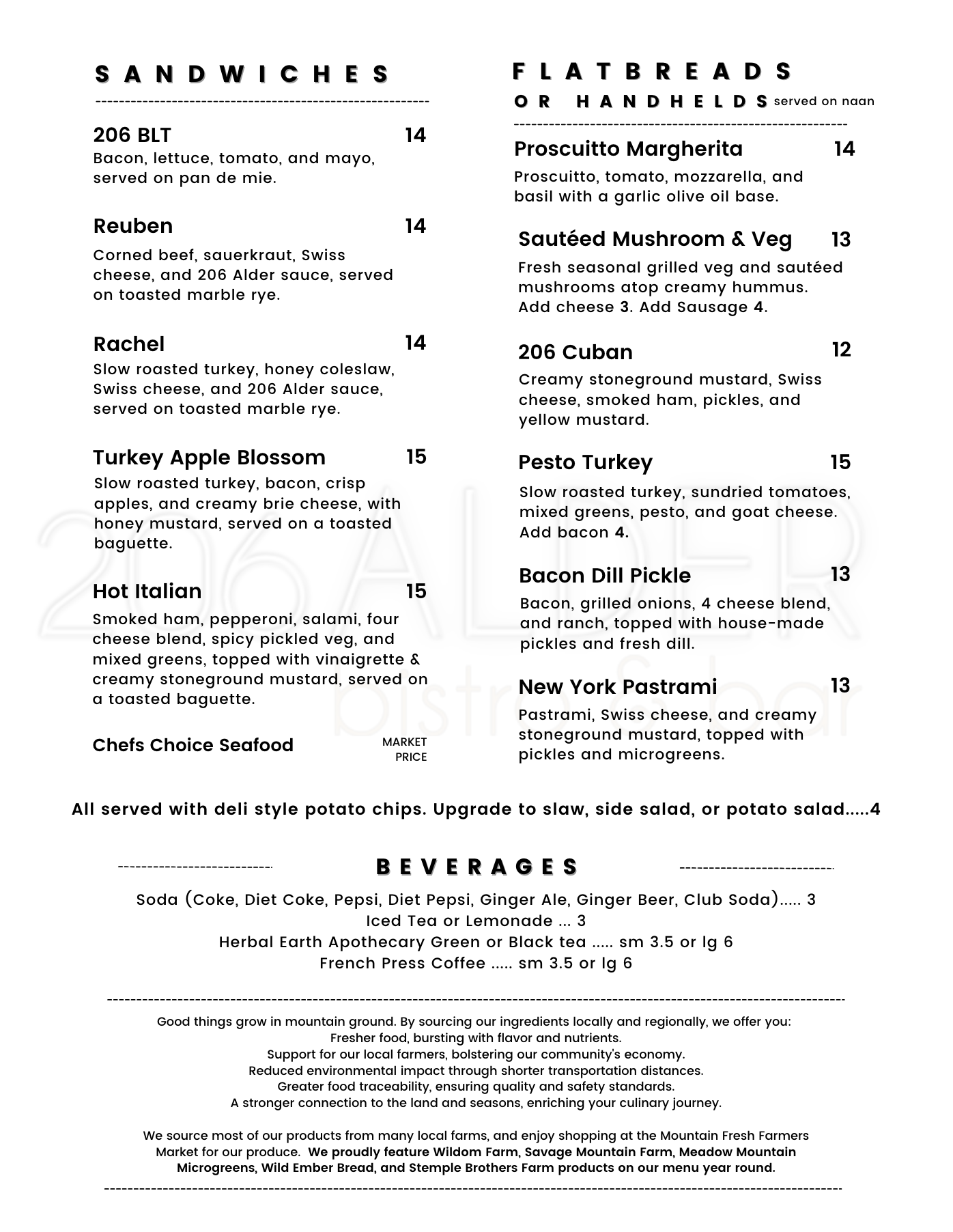 206 Alder Bistro & Bar Menu- Downtown Oakland